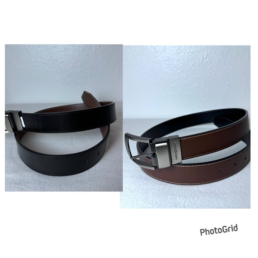 Swiss Gear Men's Medium 32-36 Black Brown Reversible Belt Bonded Leather